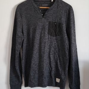 Guess gray & black M long sleeve 2 button up henley shirt with a side pocket